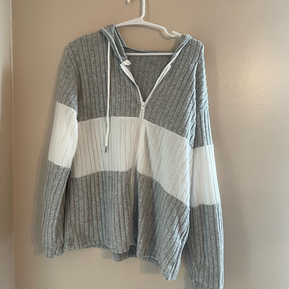 SHEIN Gray and White Striped Hoodie